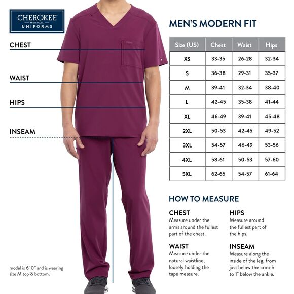 Cherokee Workwear Scrubs Men's 2XLT Tall Tapered Leg Pull Pant Ciel Blue CK185 - Picture 5 of 5